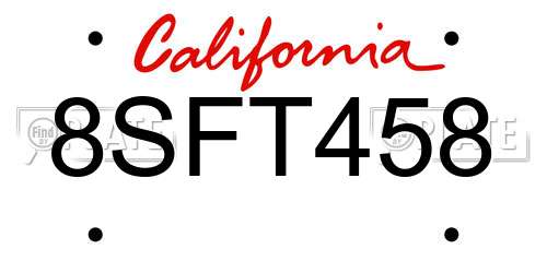 8SFT458 California License Plate