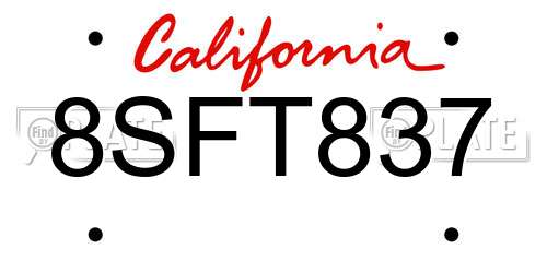 8SFT837 California License Plate