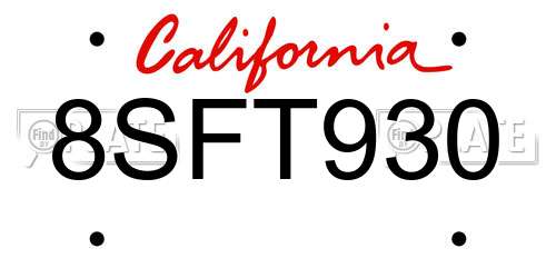 8SFT930 California License Plate