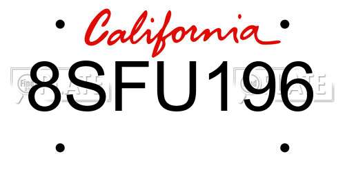 8SFU196 California License Plate