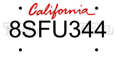 8SFU344 California License Plate