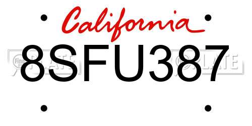 8SFU387 California License Plate