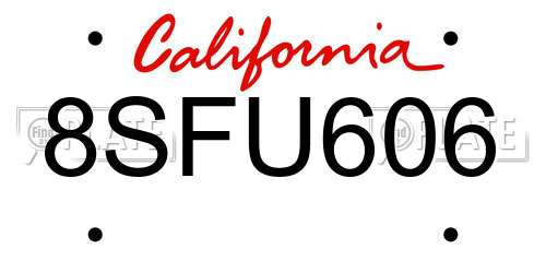 8SFU606 California License Plate
