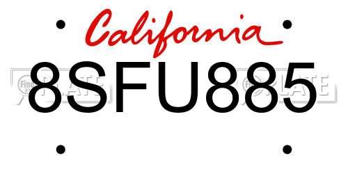 8SFU885 California License Plate