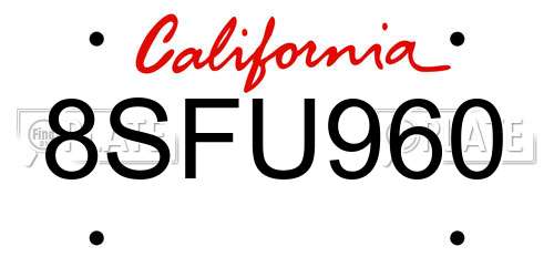 8SFU960 California License Plate