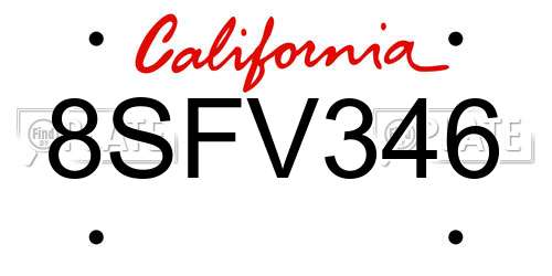 8SFV346 California License Plate
