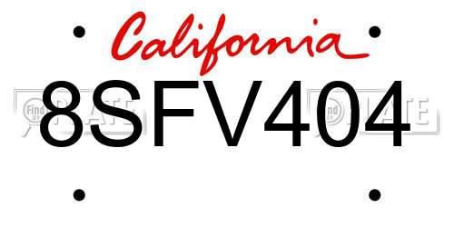 8SFV404 California License Plate