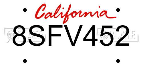 8SFV452 California License Plate