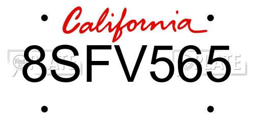 8SFV565 California License Plate
