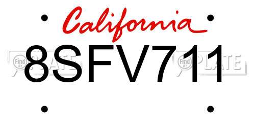 8SFV711 California License Plate