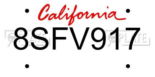 8SFV917 California License Plate