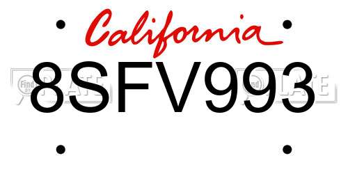 8SFV993 California License Plate