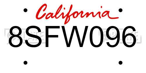 8SFW096 California License Plate