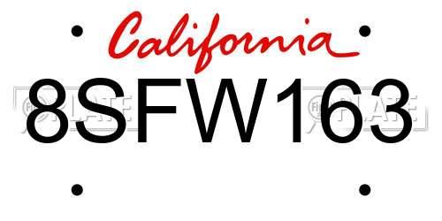 8SFW163 California License Plate