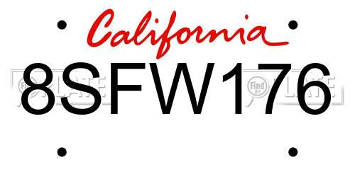 8SFW176 California License Plate