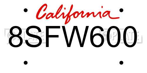 8SFW600 California License Plate