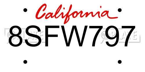 8SFW797 California License Plate