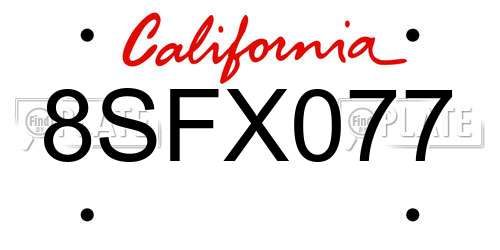 8SFX077 California License Plate
