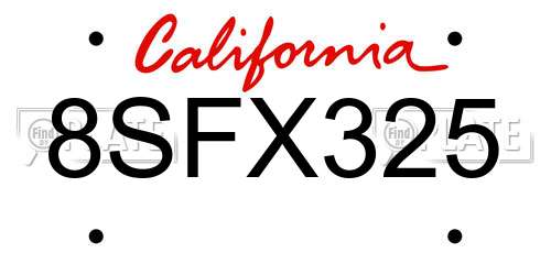 8SFX325 California License Plate