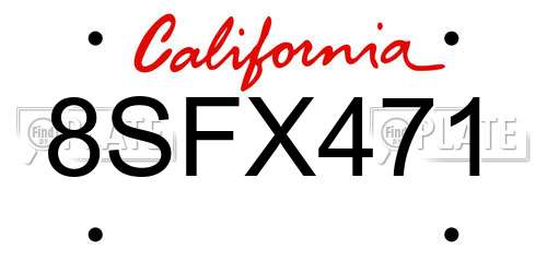 8SFX471 California License Plate