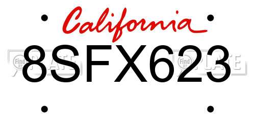 8SFX623 California License Plate