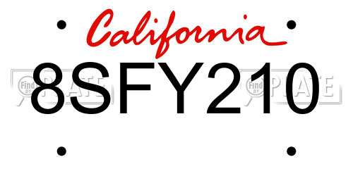 8SFY210 California License Plate