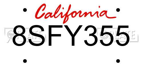 8SFY355 California License Plate