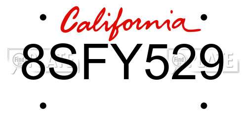 8SFY529 California License Plate