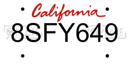 8SFY649 California License Plate