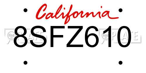 8SFZ610 California License Plate