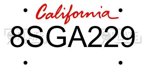8SGA229 California License Plate