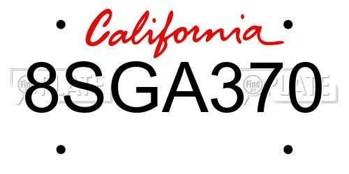 8SGA370 California License Plate