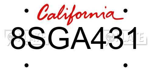 8SGA431 California License Plate