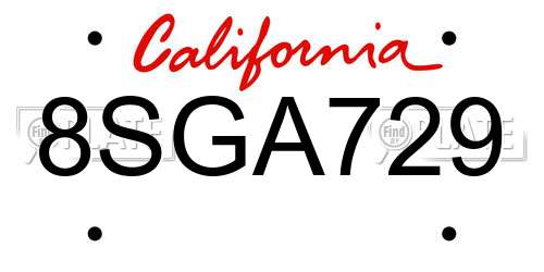 8SGA729 California License Plate