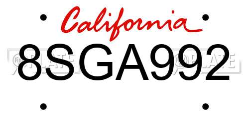 8SGA992 California License Plate