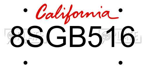 8SGB516 California License Plate