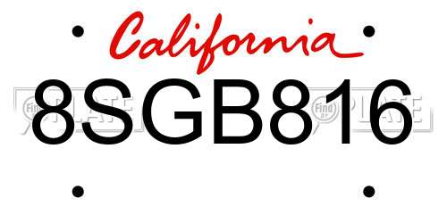 8SGB816 California License Plate