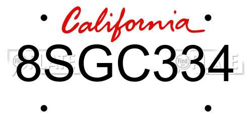 8SGC334 California License Plate