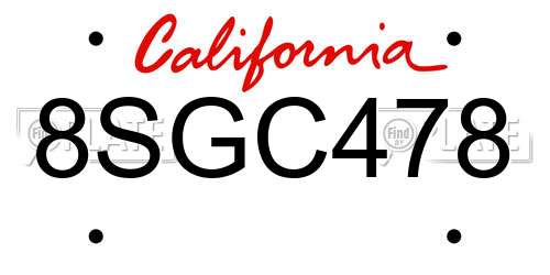 8SGC478 California License Plate