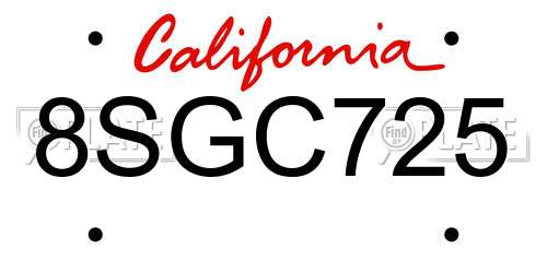 8SGC725 California License Plate