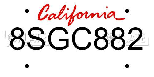 8SGC882 California License Plate