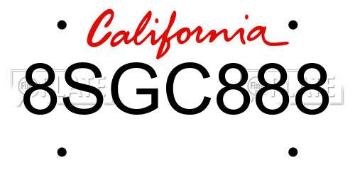 8SGC888 California License Plate