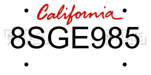8SGE985 California License Plate