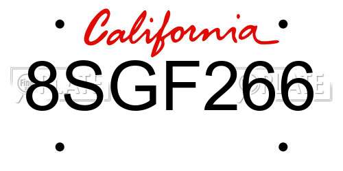 8SGF266 California License Plate
