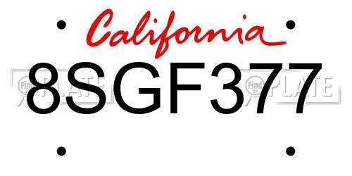 8SGF377 California License Plate