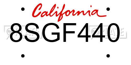 8SGF440 California License Plate