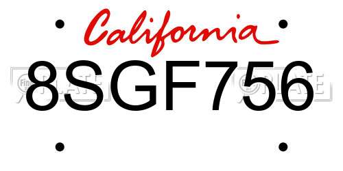 8SGF756 California License Plate