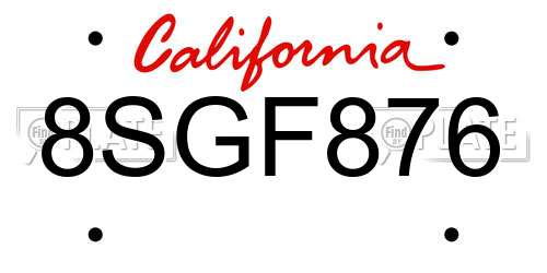 8SGF876 California License Plate