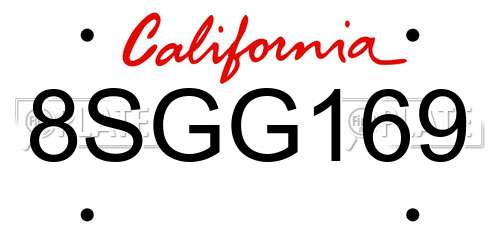 8SGG169 California License Plate