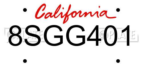 8SGG401 California License Plate